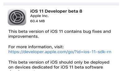 iOS 11 beta 8�̼���ʽ������